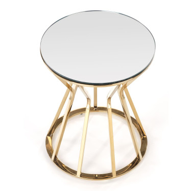 Table basse ronde avec plateau en verre "miroir" et structure dorée