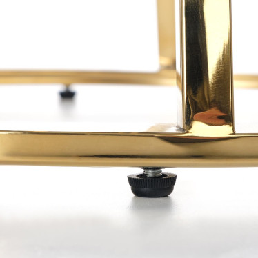 Table basse ronde avec plateau en verre "miroir" et structure dorée