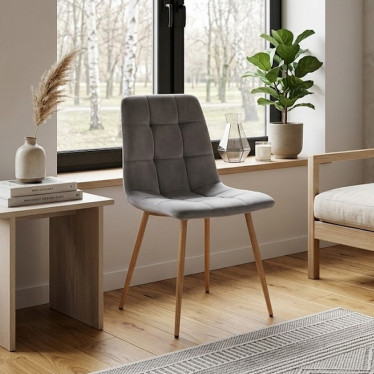 Chaise scandinave grise en velours Frigg