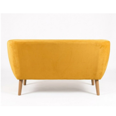 Canapé scandinave, pieds hêtre couleur naturelle, velours jaune