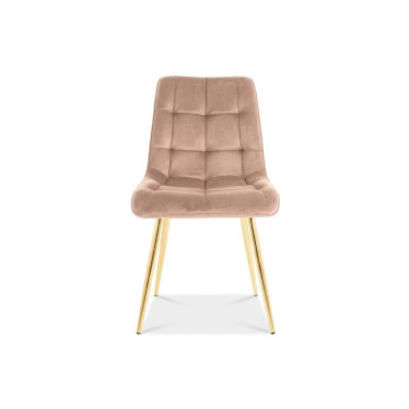 Chaise Harriet, revêtement velours beige et piètement doré, vue frontale