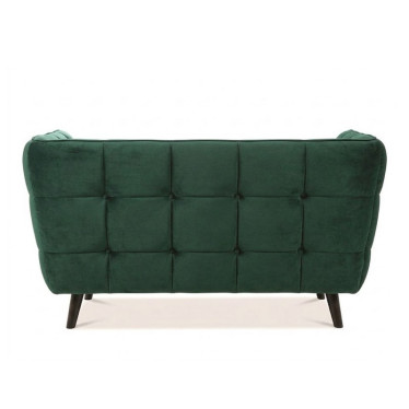 Canapé design 2 places, capitonné, pieds en wengé, velours vert