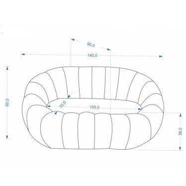 Croquis technique et dimensions détaillées du canapé coquillage crème Alix