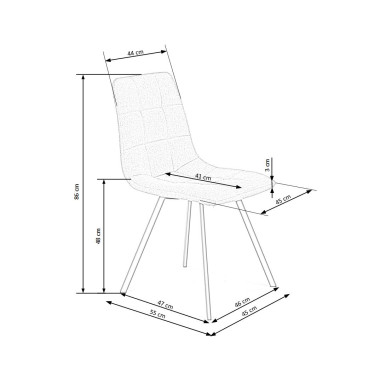 Schéma technique avec dimensions détaillées chaise de salle à manger Ottawa