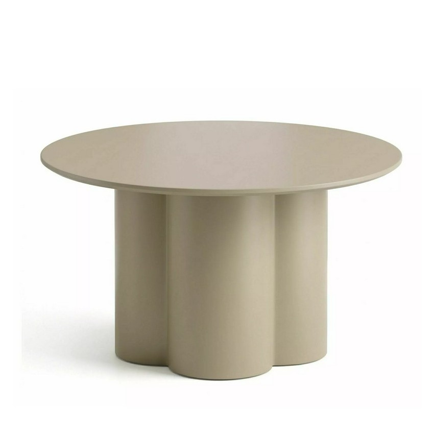 Table basse ronde beige laquée 80 cm avec pied central design en forme de trèfle