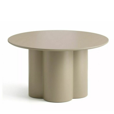 Table basse ronde beige laquée 80 cm avec pied central design en forme de trèfle