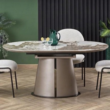 Table à manger extensible métal & marbre cappuccino 160cm Calexo