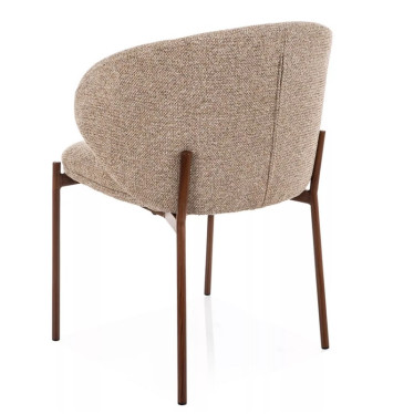 Chaise Elora vue de dos, dossier arrondi en tissu chiné beige et pieds en métal finition noyer