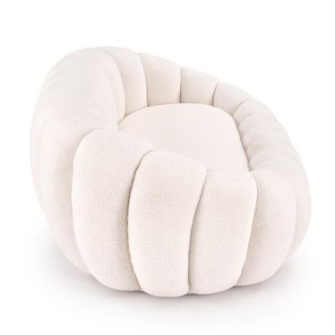 Vue de profil du canapé coquillage 2 places Alix en tissu crème