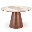 Table ronde Landy 120 cm plateau pierre frittée et pied conique bois