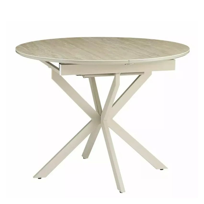 Table ronde contemporaine extensible effet pierre travertin Larry