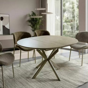 Table ronde design extensible effet travertin collection Larry