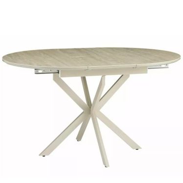 Table ronde extensible 100 cm en céramique travertin avec pied croisé Larry