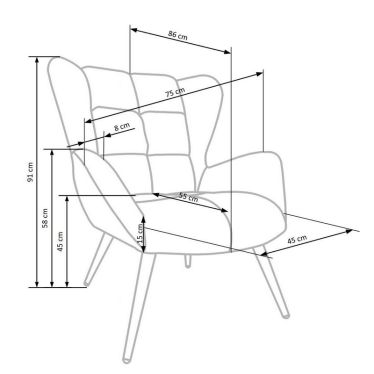 Schéma avec dimensions du fauteuil velours Glasgow