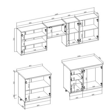 Croquis avec dimensions intérieures de la cuisine 240cm Corvus