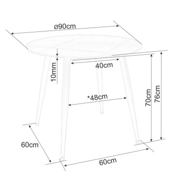 Schéma avec dimensions de la table ronde céramique Serafina