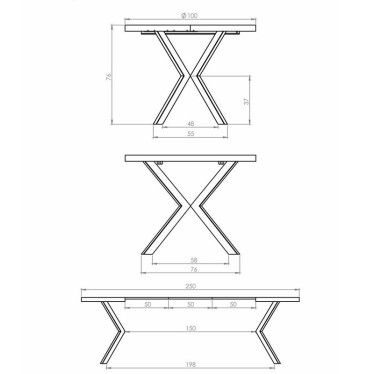 Table de salle à manger modulaire avec pieds design en métal noir