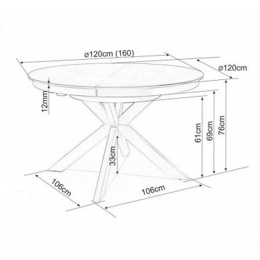 Schéma technique et dimensions de la table extensible travertin