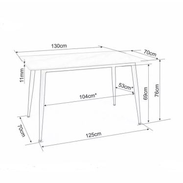 Plan technique et dimensions de la table à manger 130x70 cm
