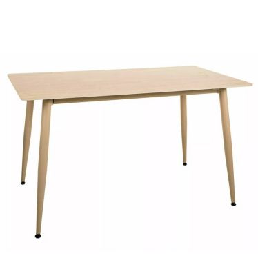 Table à manger rectangulaire 130x70 pieds métal beige vue de trois quarts