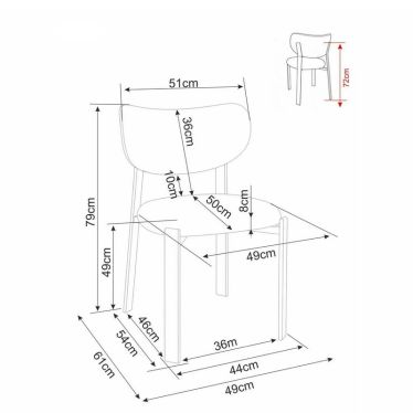 Plan technique et dimensions détaillées de la chaise de salle à manger