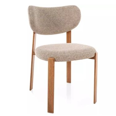 Chaise de salle à manger scandinave en tissu beige et pieds métal bois Rinos