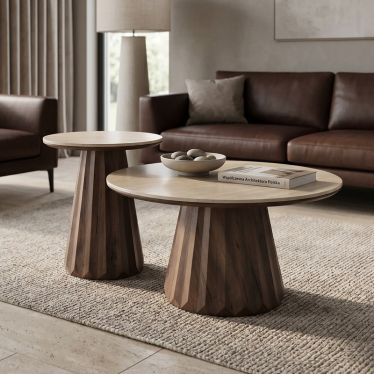 Tables basses rondes Gilo mises en situation dans un salon contemporain