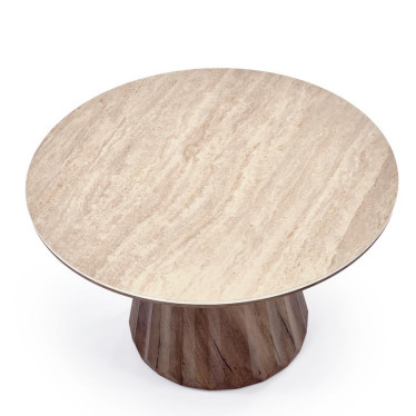Table de salon ronde travertin et bois 80cm Gilo