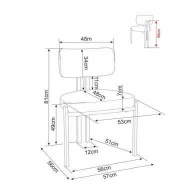 Schéma technique détaillé avec les dimensions précises de la chaise design Sola