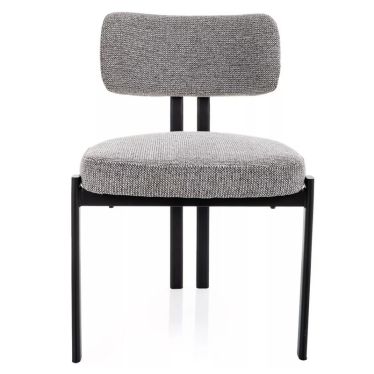 Chaise de salle à manger Japandi en tissu gris chiné et pieds métal noir