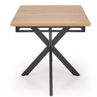 Vue de face de la table à manger extensible compacte au piétement en métal noir