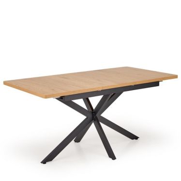 Vue d'ensemble de la table à manger extensible chêne doré et pieds noirs