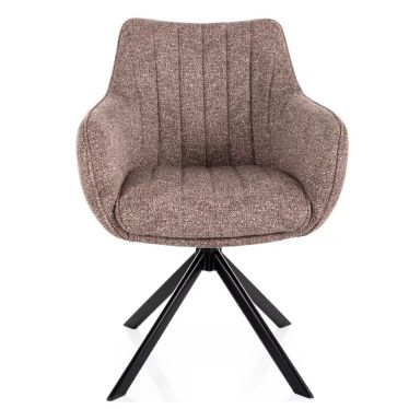 Vue de face de la chaise pivotante beige foncé sur piétement étoile en métal noir