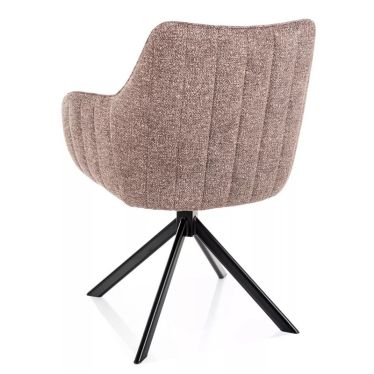 Vue de dos de la chaise pivotante en tissu beige foncé et structure métallique noire