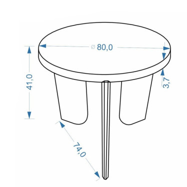 Schéma avec dimensions de la table ronde travertin Pizzo
