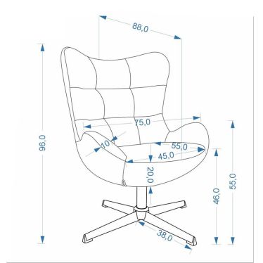 Schéma technique détaillant les dimensions du fauteuil œuf pivotant Ronan