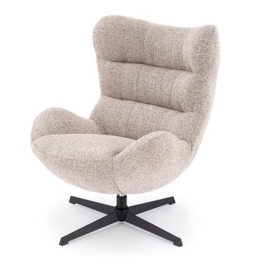 Fauteuil œuf pivotant beige chiné vu de trois quarts avant