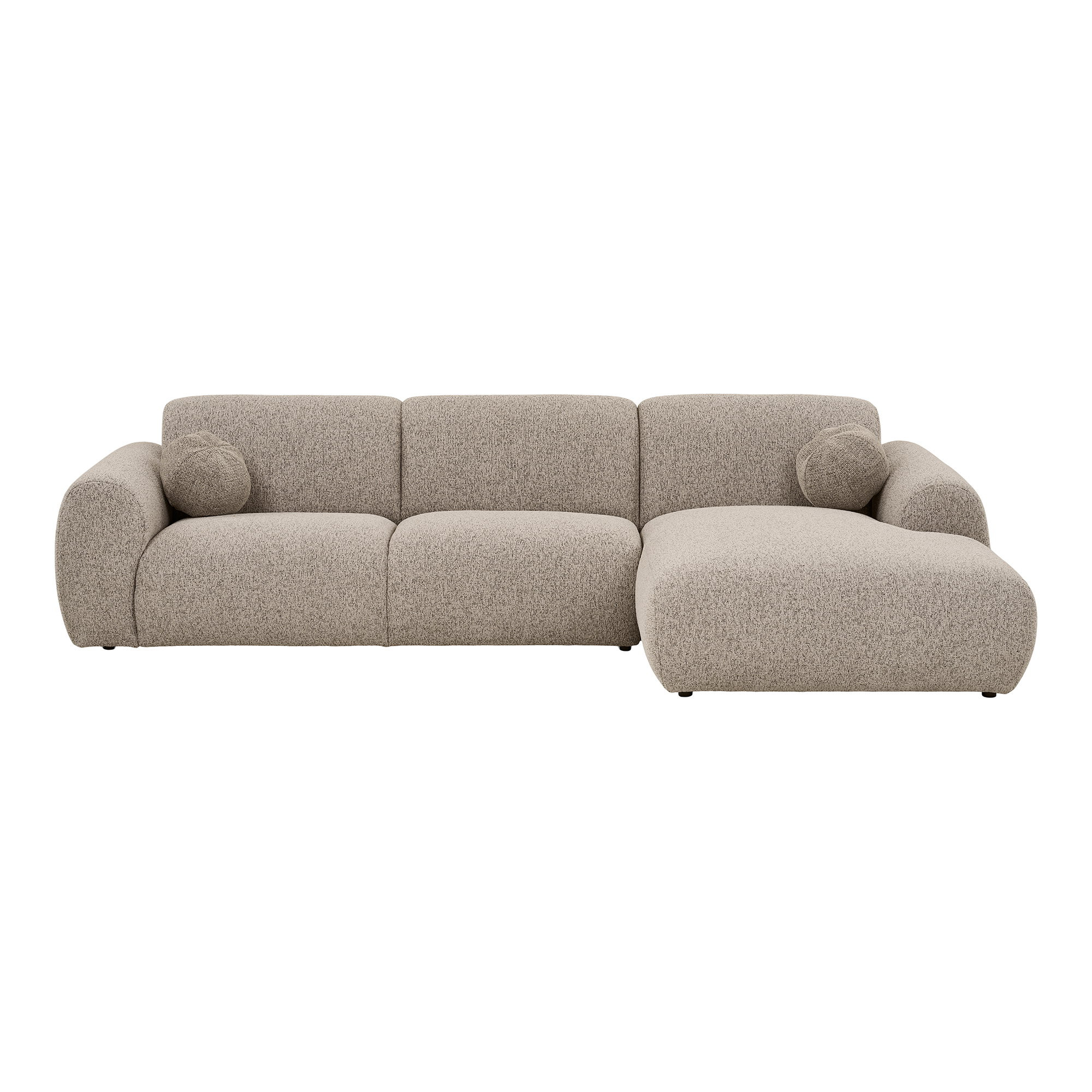 Canapé d'angle droit Zoltan en tissu gris, design aux formes arrondies