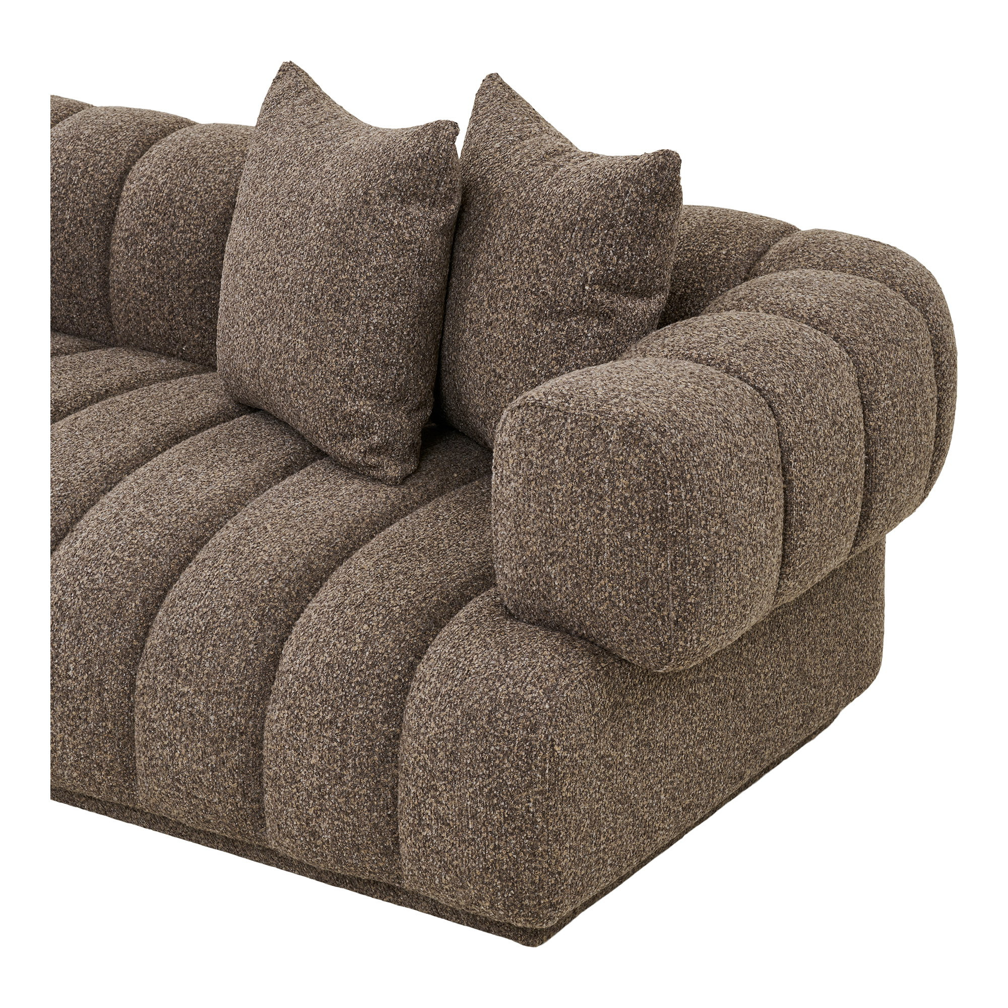 Gros plan sur la texture en tissu du canapé design Farah