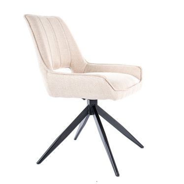Chaise pivotante en tissu beige avec pied étoile noir - vue de profil
