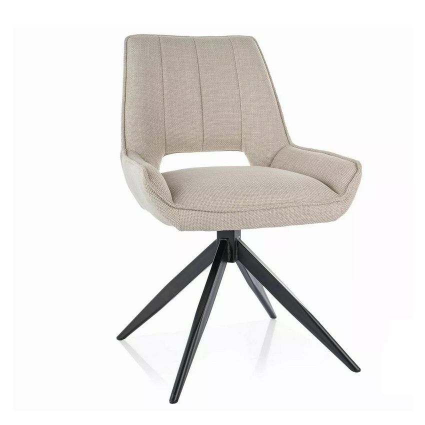 Chaise pivotante en tissu beige avec pied étoile noir - vue de face