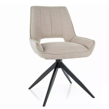 Chaise pivotante en tissu beige avec pied étoile noir - vue de face