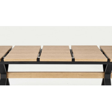 Table à manger extensible HENRY plaqué bois et pieds en métal noir
