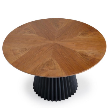 Table ronde 130cm pied noir plateau bois industrielle Abel