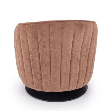 Fauteuil design pivotant Silvia en tissu doux brun - vue de dos sur socle métal