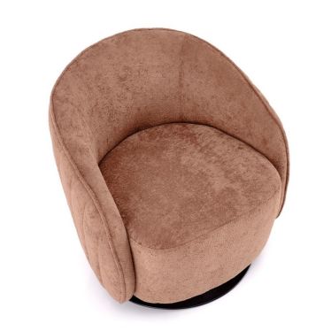 Fauteuil design pivotant Silvia en tissu doux brun - vue de dessus en plongée