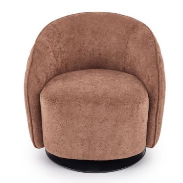 Fauteuil pivotant 360 en tissu doux brun Silvia - vue de face