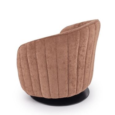 Fauteuil pivotant Silvia en tissu doux brun avec dossier surpiqué - vue de dos