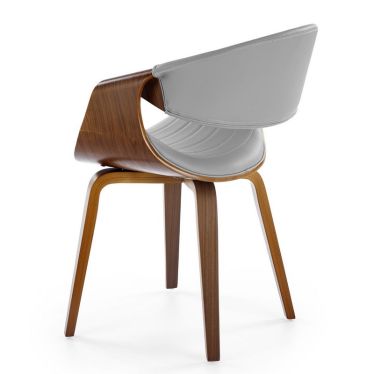 Chaise moderne Acebo vue de profil trois-quarts montrant son dossier enveloppant et ses pieds en bois