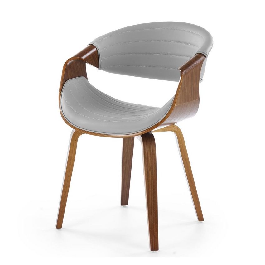 Vue arrière de la chaise design Acebo en contreplaqué cintré et éco-cuir gris